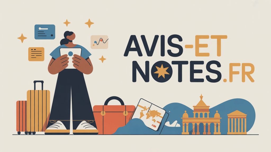 avis-et-notes.fr personne consultant tablette avec notes et elements de voyage