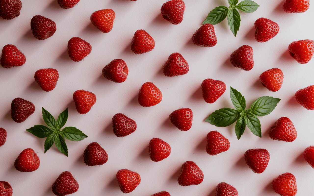 Framboises et basilic pour gaufres arc en ciel