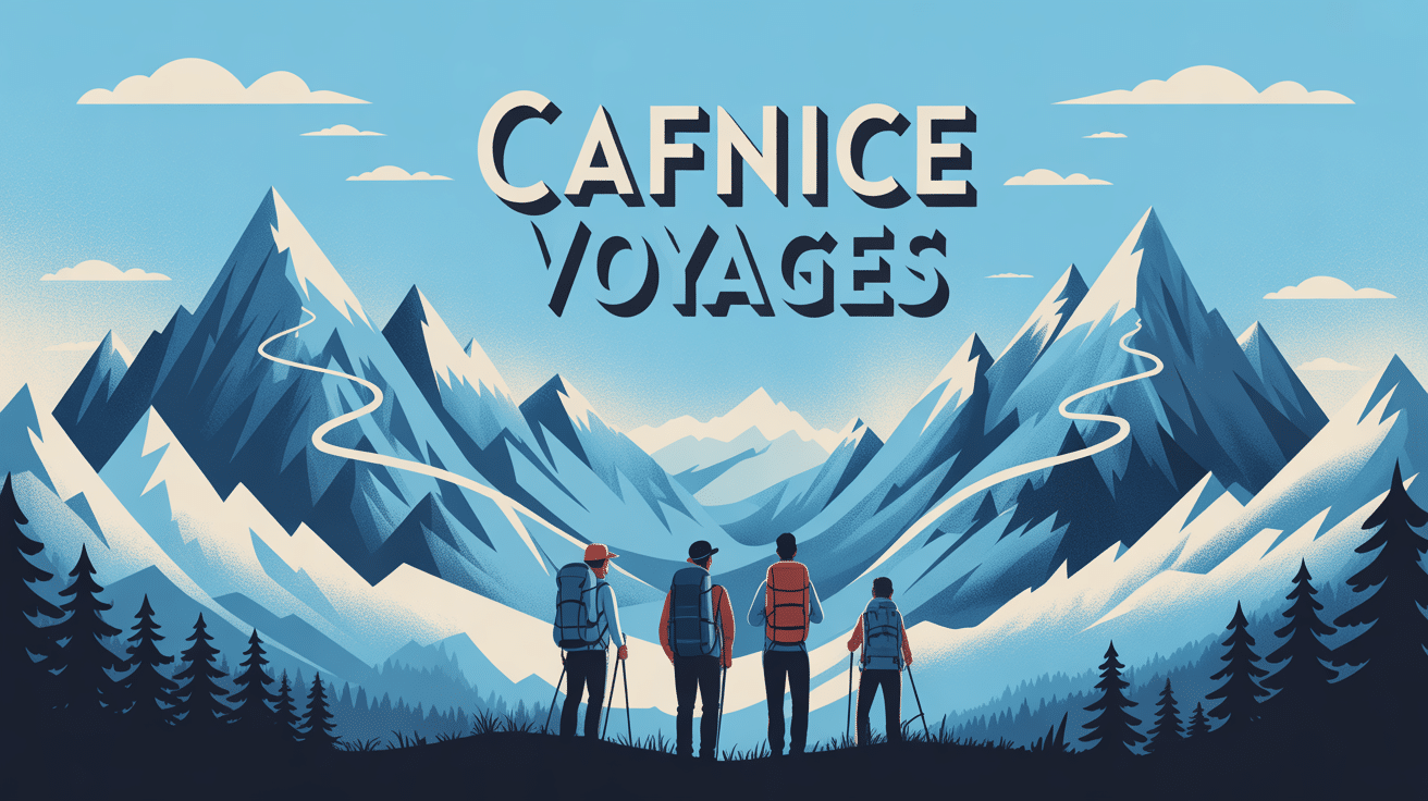 Illustration de montagnes alpines avec randonneurs