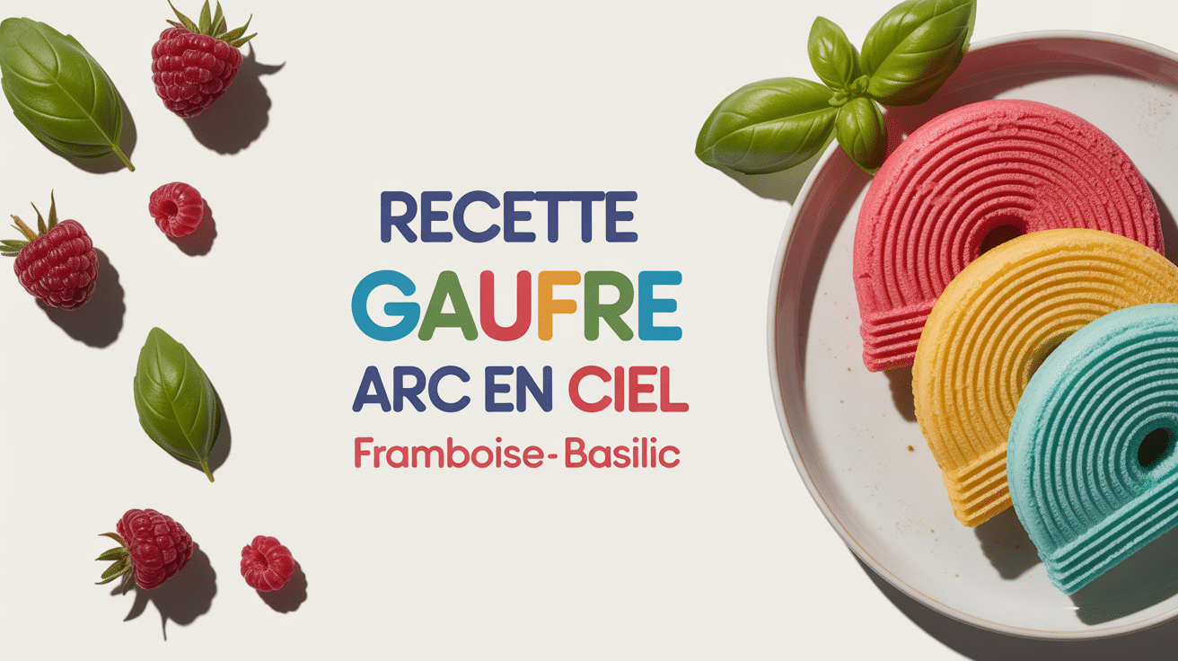 Gaufres arc en ciel avec framboises et basilic