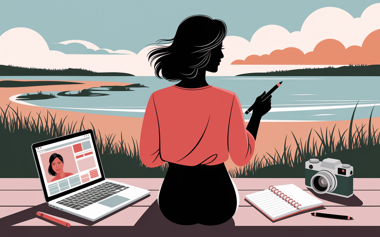 Femme blogueuse au Crotoy dessin moderne