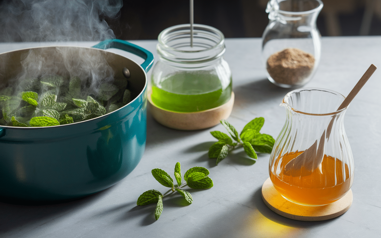 Étapes de préparation du sirop de menthe sans sucre