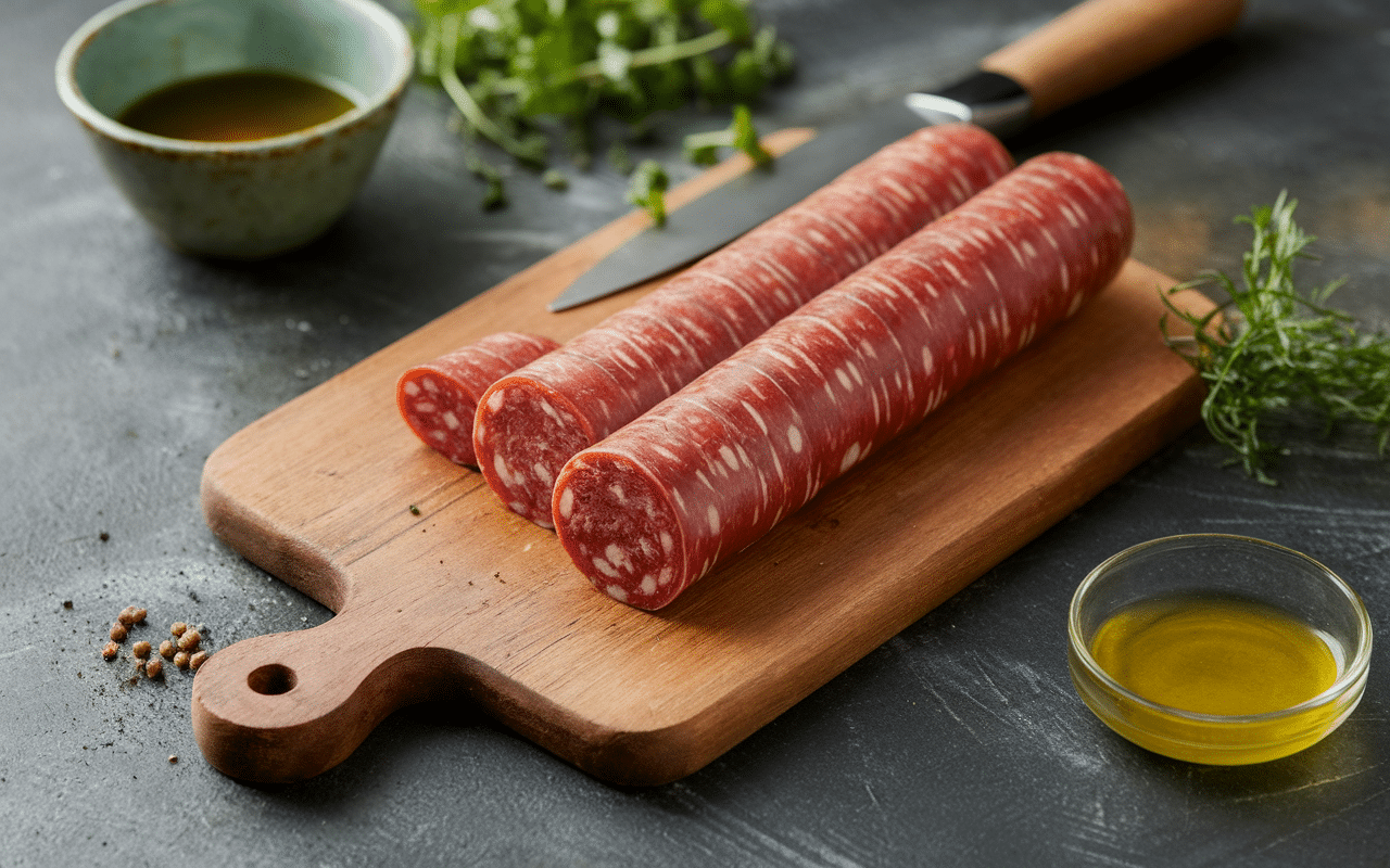 différents chorizos barbecue sélection planche bois