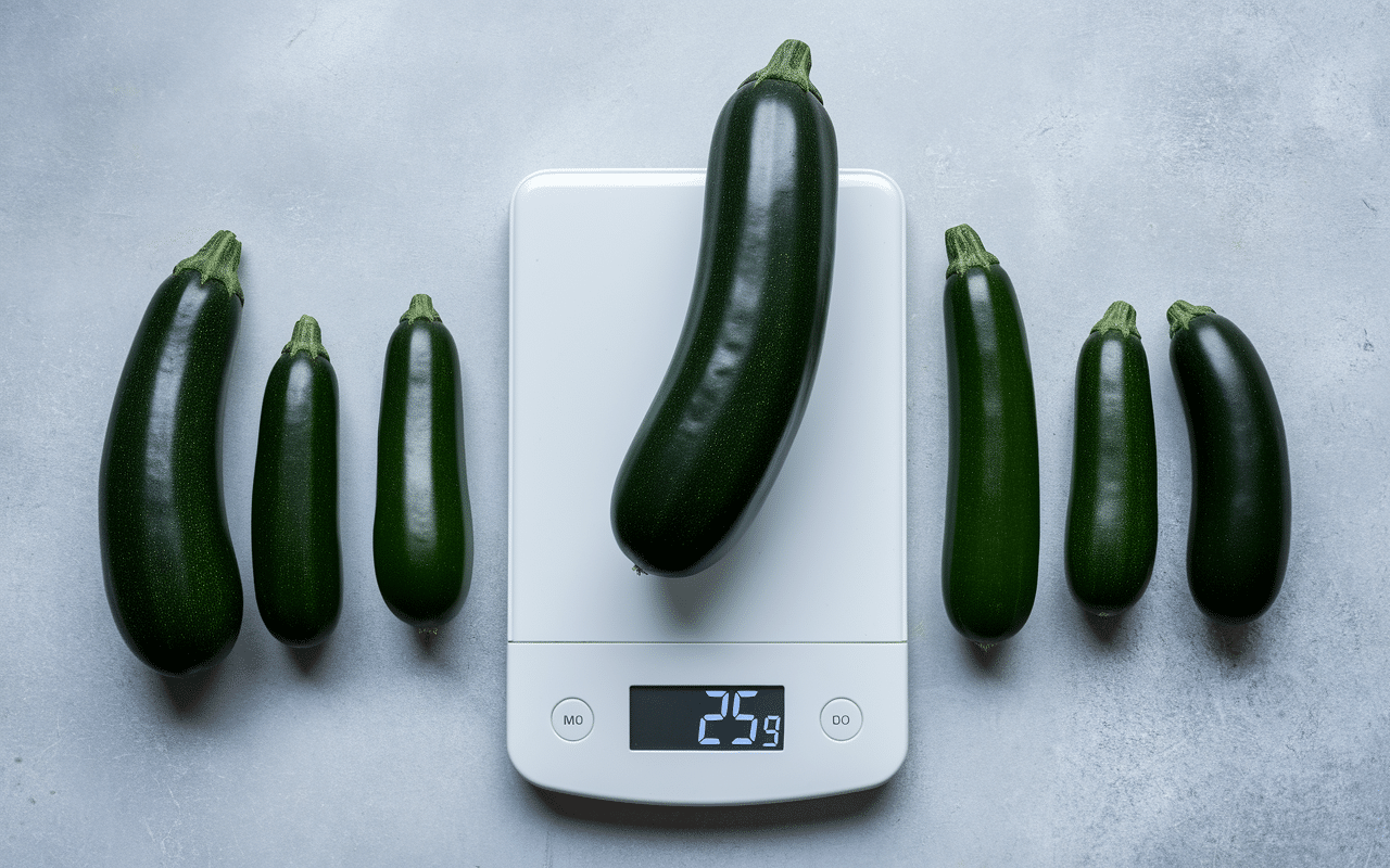 Poids d'une courgette sur balance de cuisine électronique