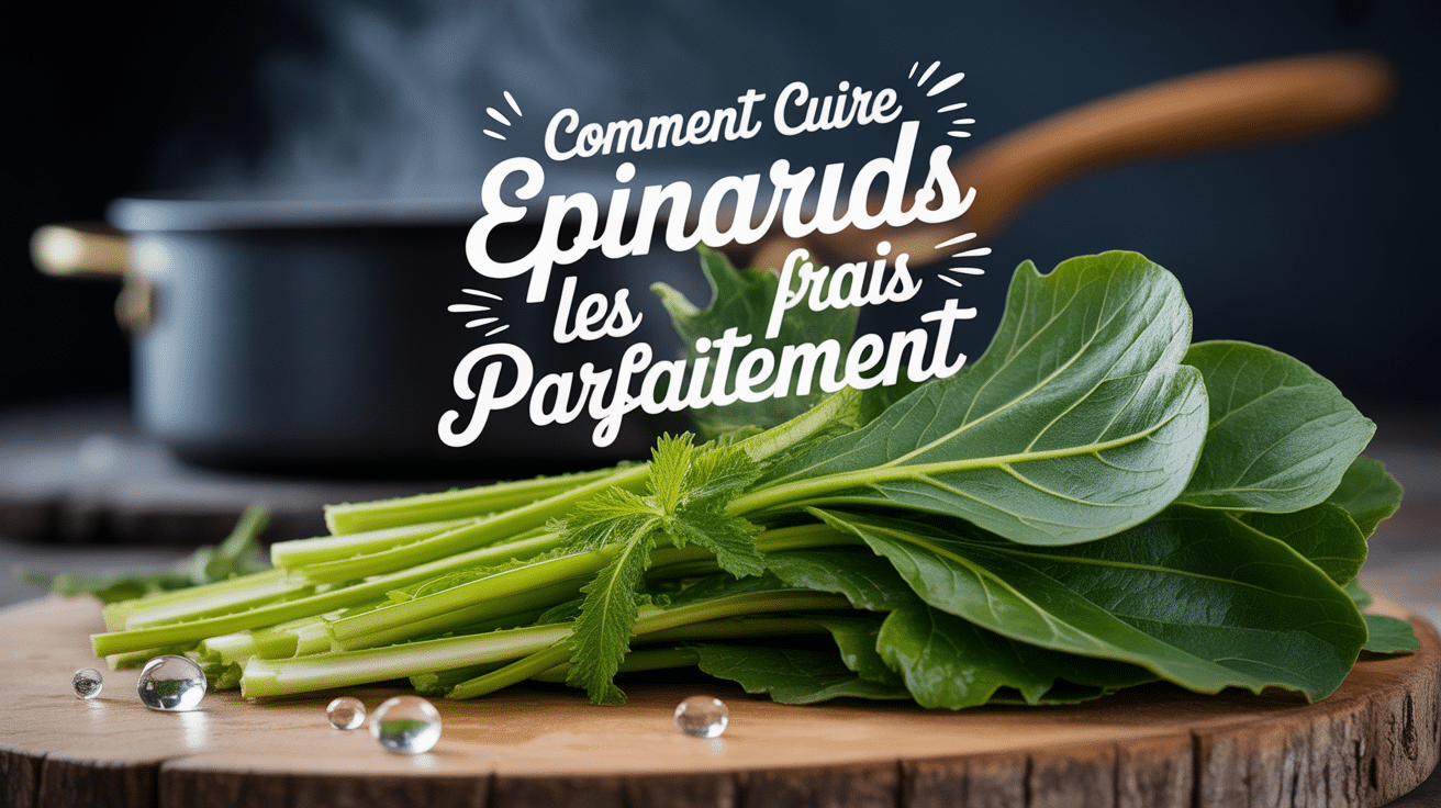 Cuisson epinard frais feuilles vertes casserole vapeur
