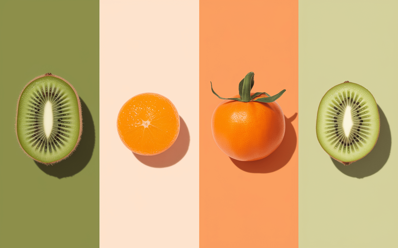 quatre fruits en k kiwi kumquat kaki kiwano