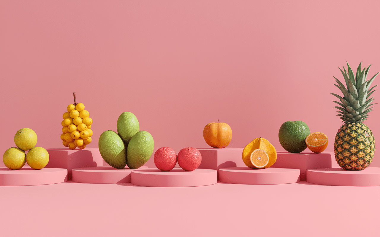 Panorama de fruits en y alignés