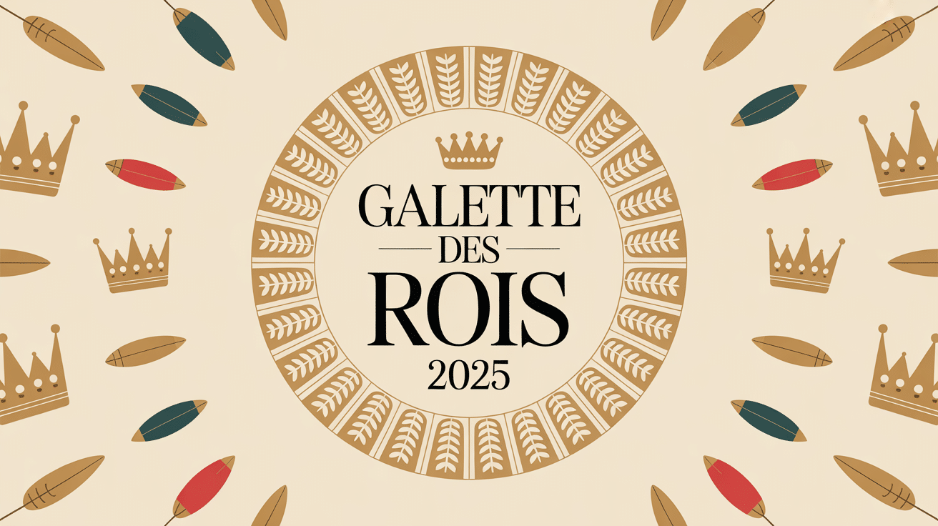 galette des rois 2025 dorée avec couronnes et fèves