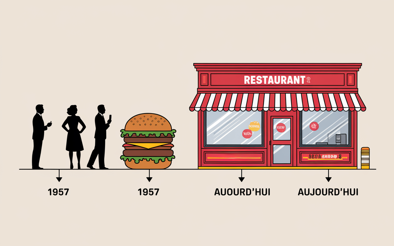 Timeline illustrée de l'évolution du whopper