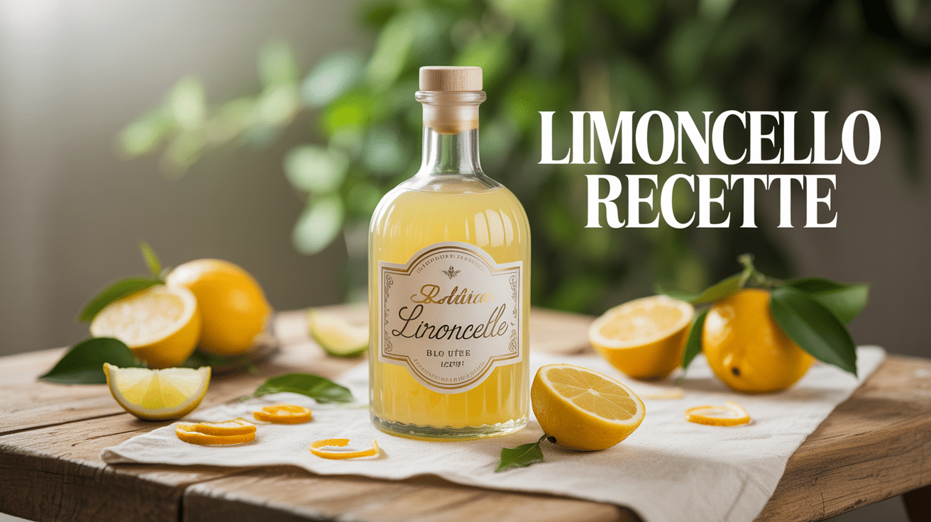 Limoncello recette bouteille citrons frais table