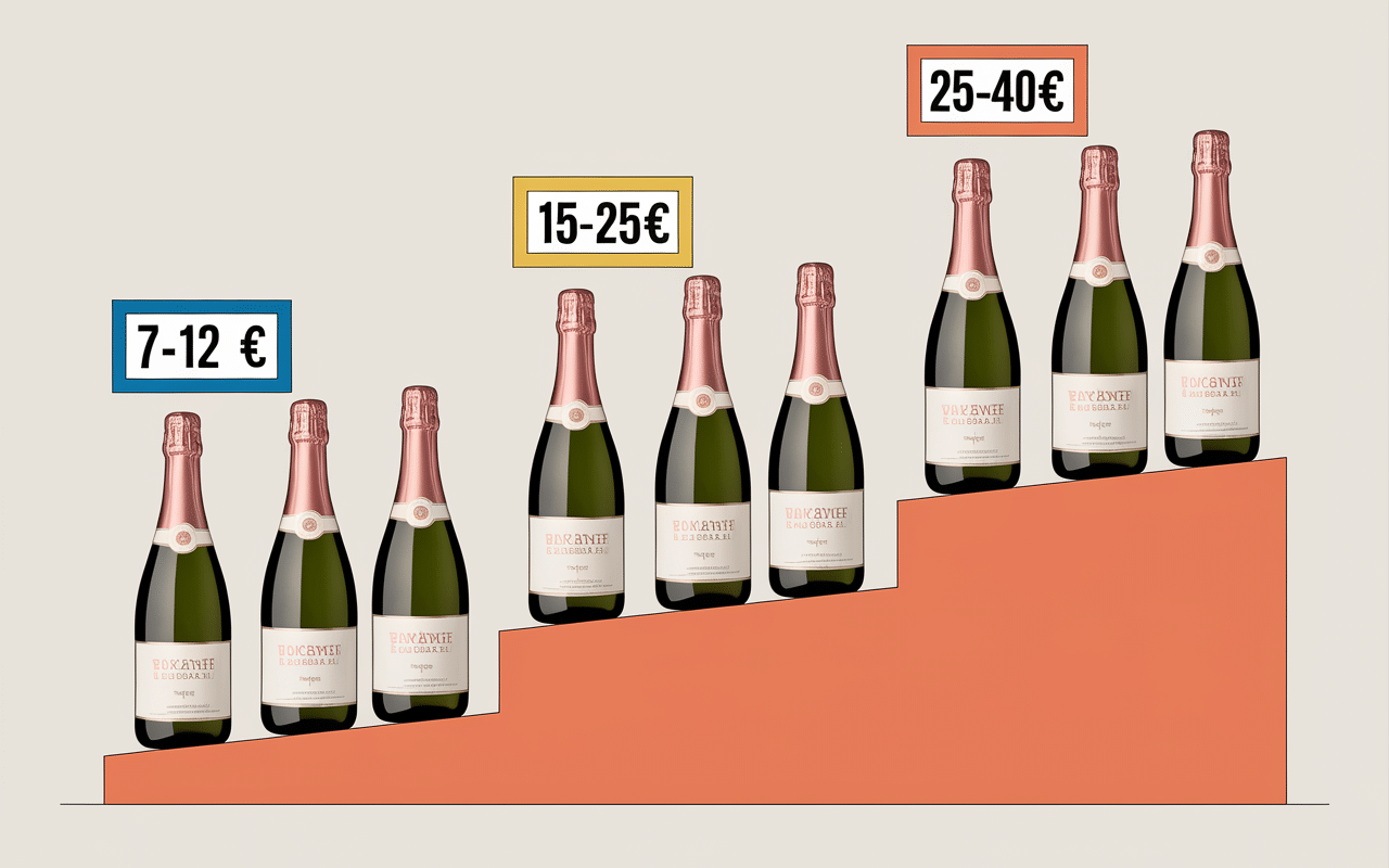 Différents groupes bouteilles prosecco prix par gamme