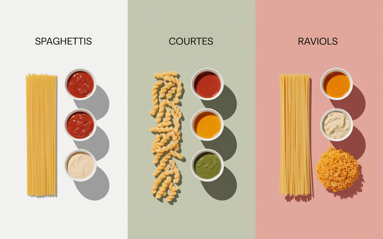 Familles de types de pates et exemples de sauces