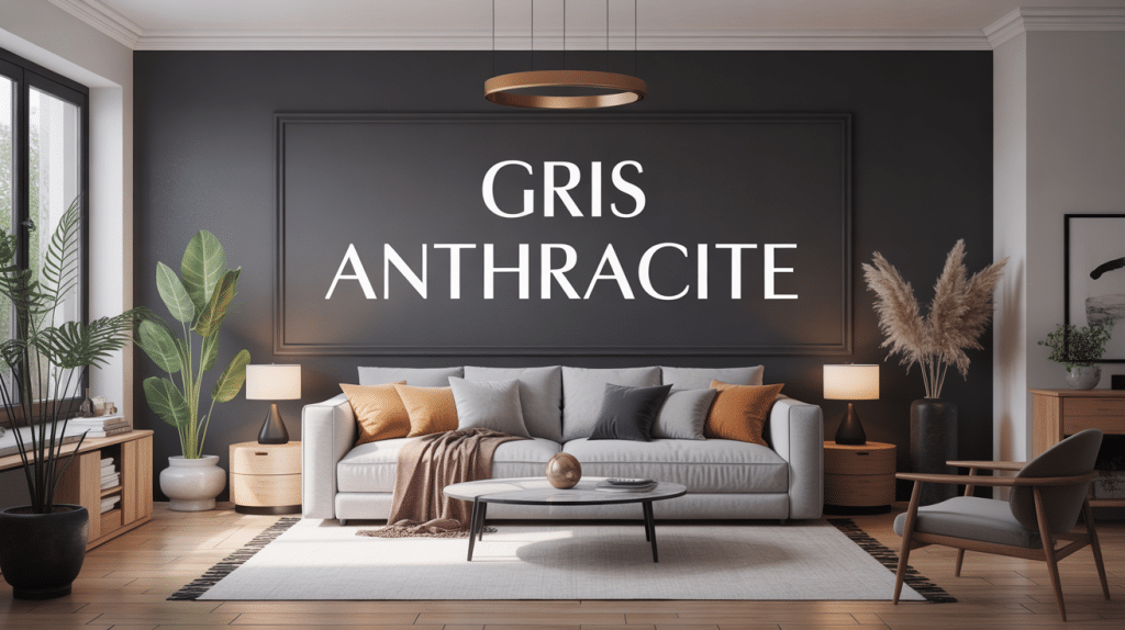 Salon élégant avec couleur gris anthracite et ambiance contemporaine
