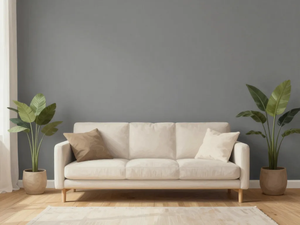 Salon moderne avec mur couleur gris anthracite et mobilier clair