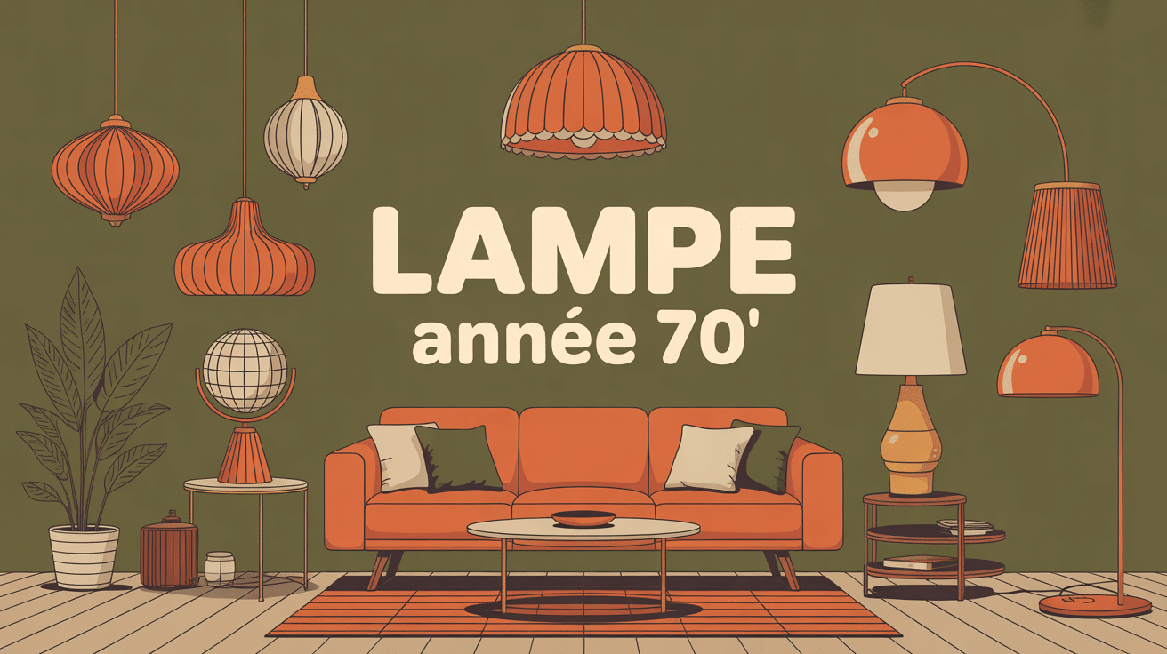 Illustration lampe année 70 salon rétro design