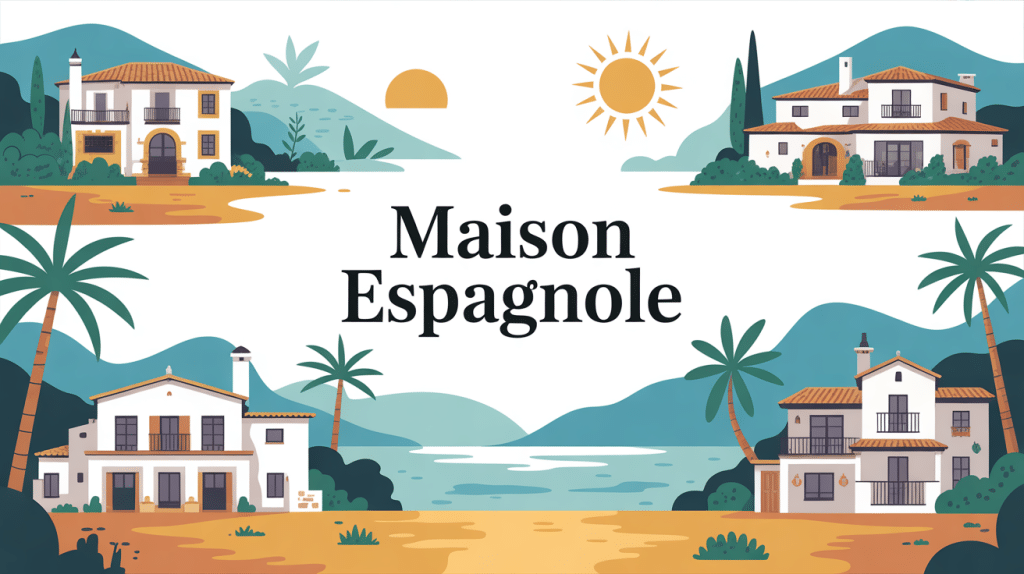Illustration de styles maison espagnole avec paysage lumineux