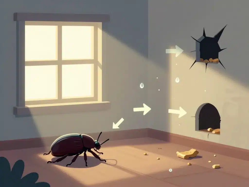 Scarabée noir dans la maison attiré par lumière, nourriture et fissures