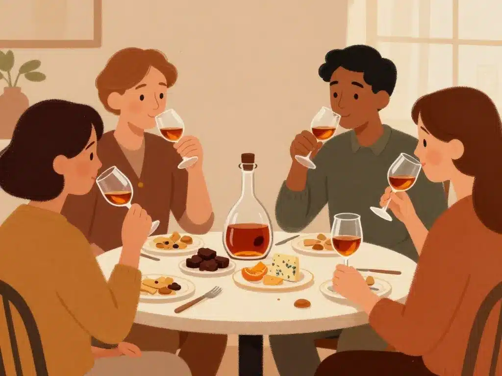 Scène dégustation armagnac verre tulipe accords gourmands