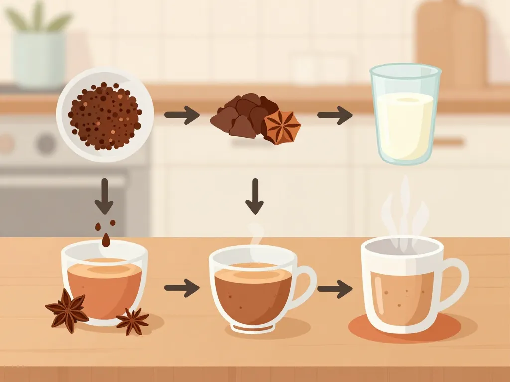 étapes pour faire un chai latte maison ingrédients et tasse