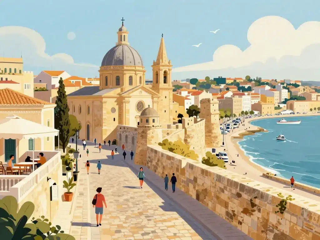 Illustration attractions et ville Faro Portugal sous le soleil