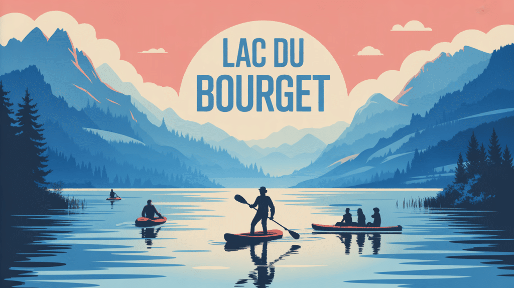 vue stylisée du lac du bourget entouré de montagnes