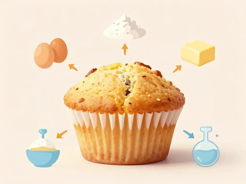 Schéma muffin moelleux coupe ingrédients essentiels