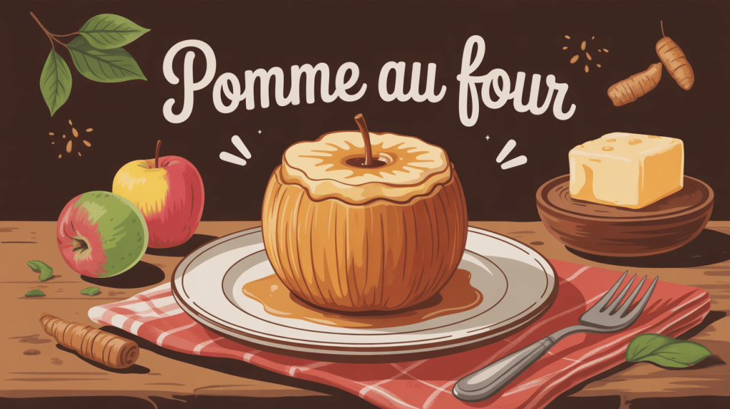 Dessert pomme au four fondante sur assiette rustique