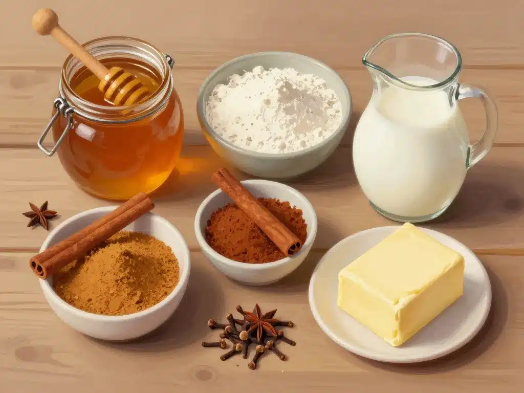 Ingrédients recette pain d'épices : miel, épices, farine