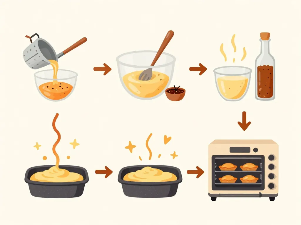 Étapes recette pain d'épices : mélanger, enfourner