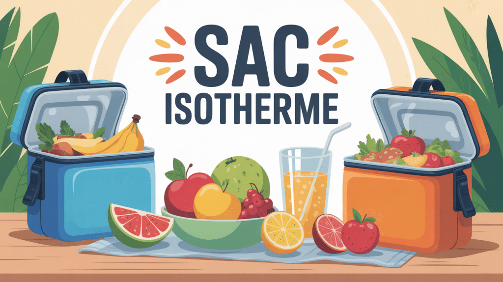 Illustration de sacs isothermes ouverts avec aliments frais