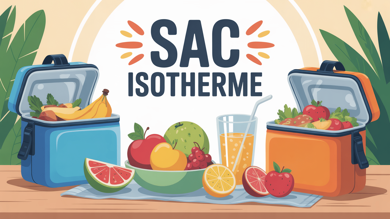 Illustration de sacs isothermes ouverts avec aliments frais