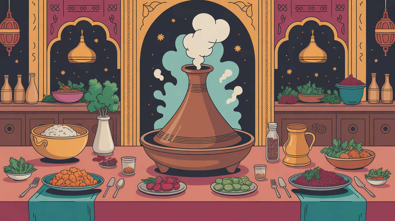 tajine agneau sur table marocaine conviviale