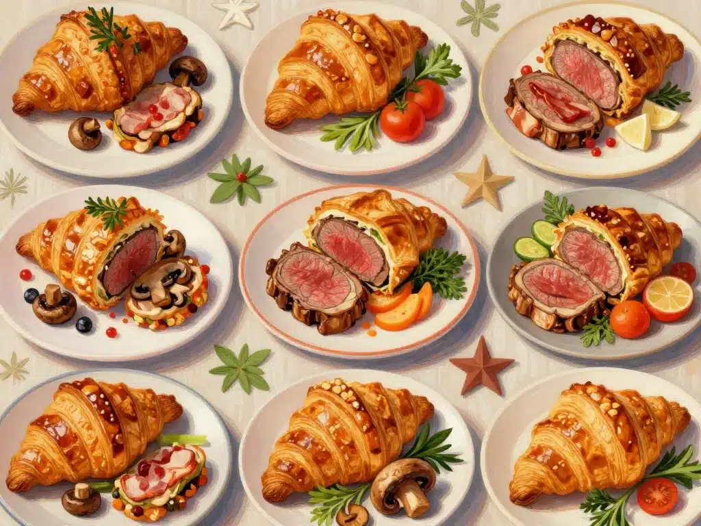 assortiment de variantes filet mignon en croute