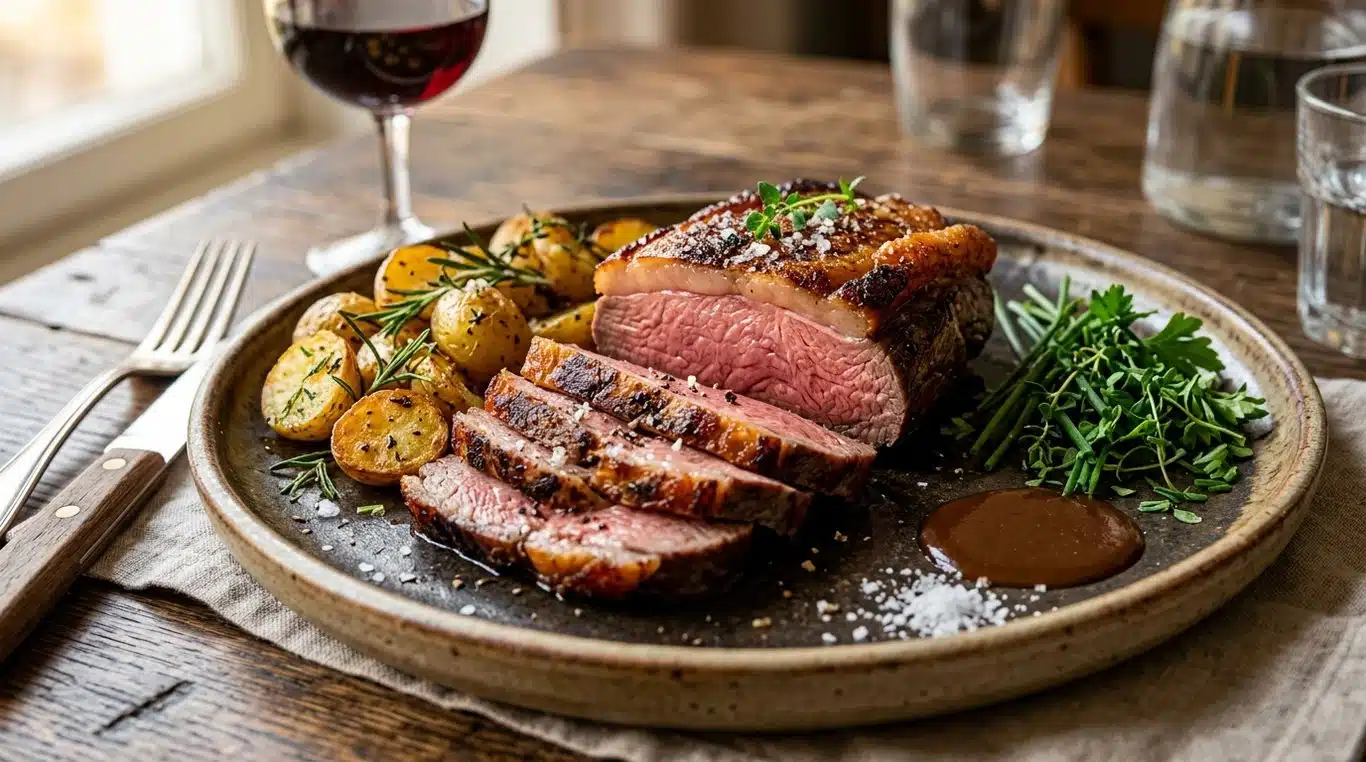 Picanha de veau grillée et tranchée avec sa croûte de gras dorée