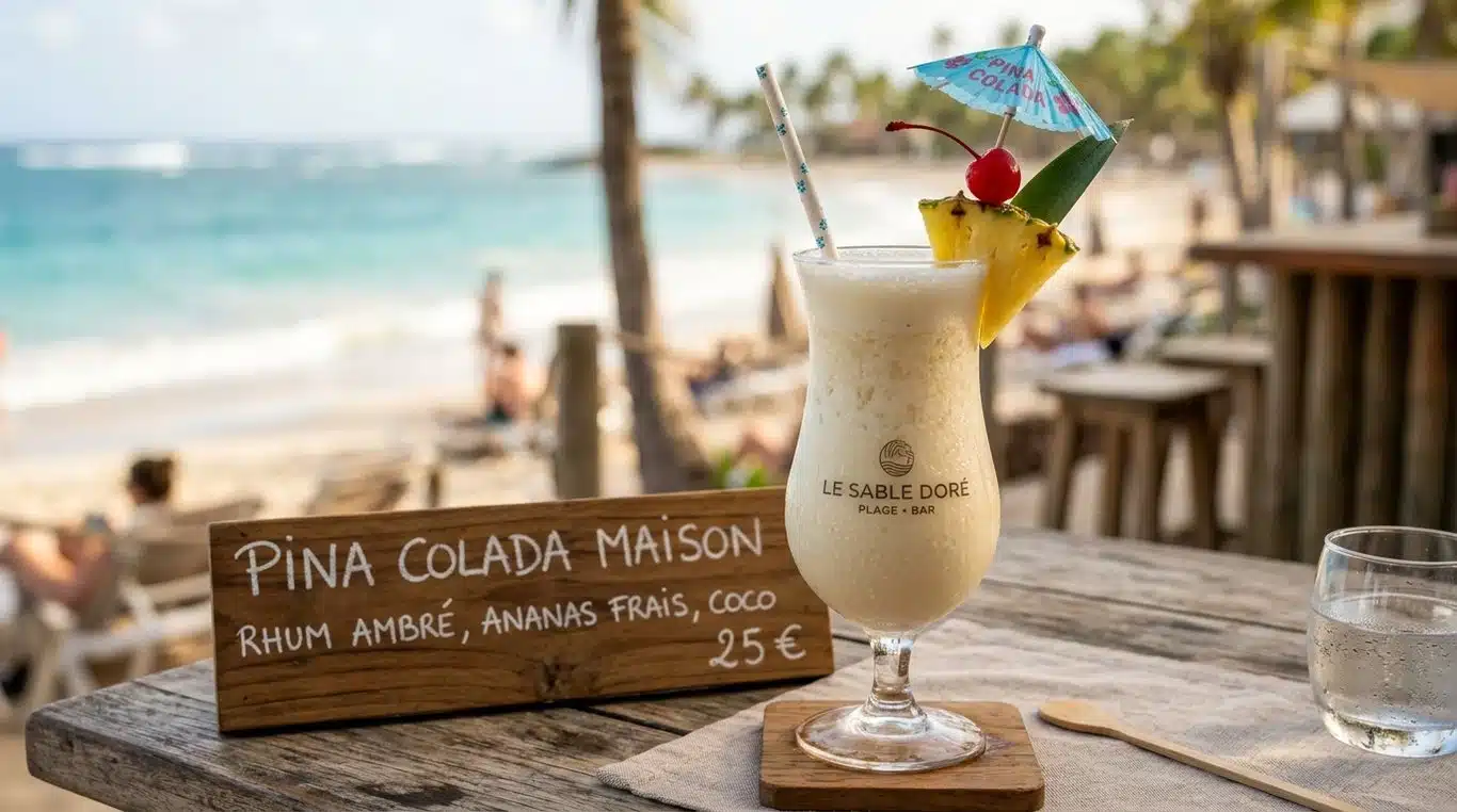 Vraie recette de Piña Colada dans un verre Hurricane avec garniture ananas et cerise