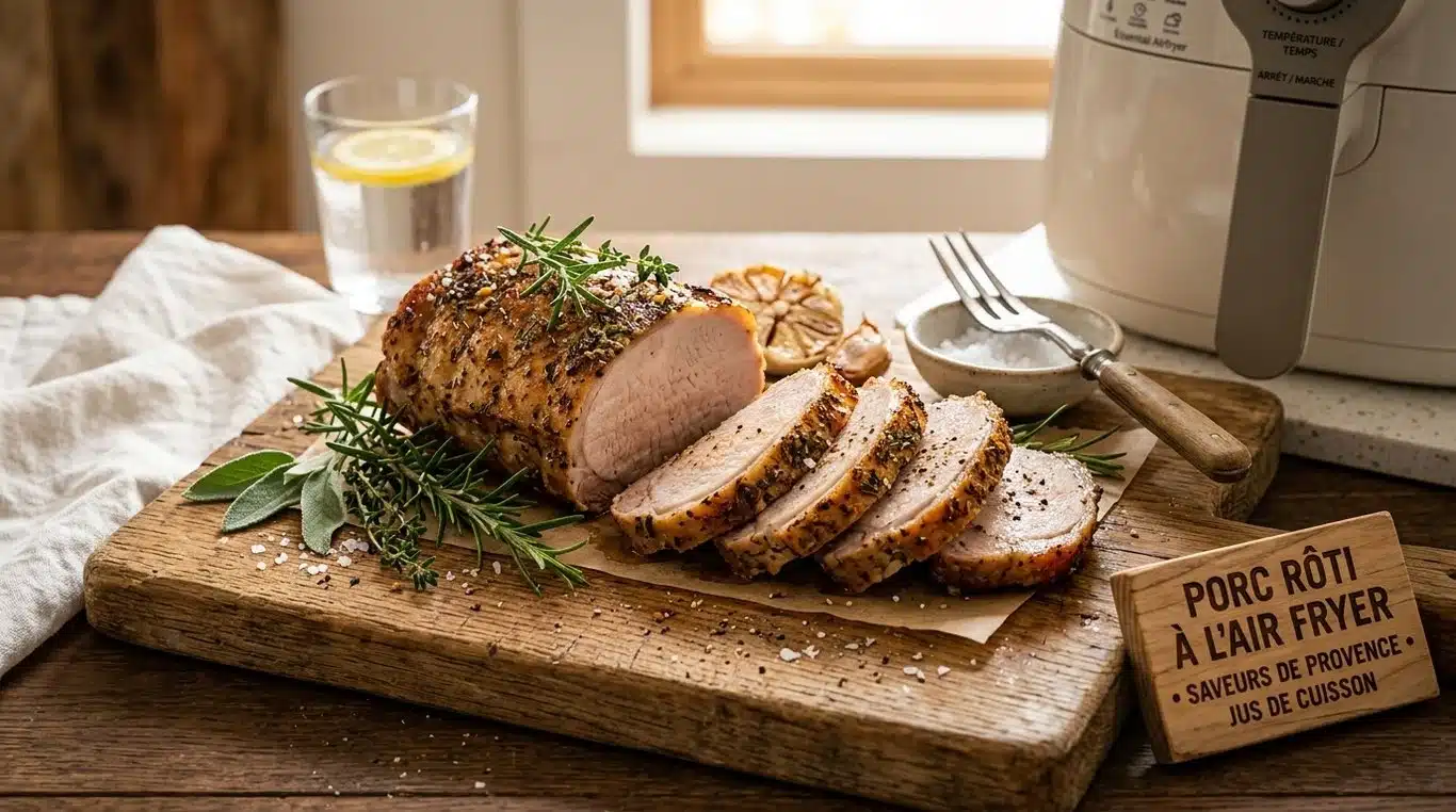 Rôti de porc doré et juteux cuit au air fryer