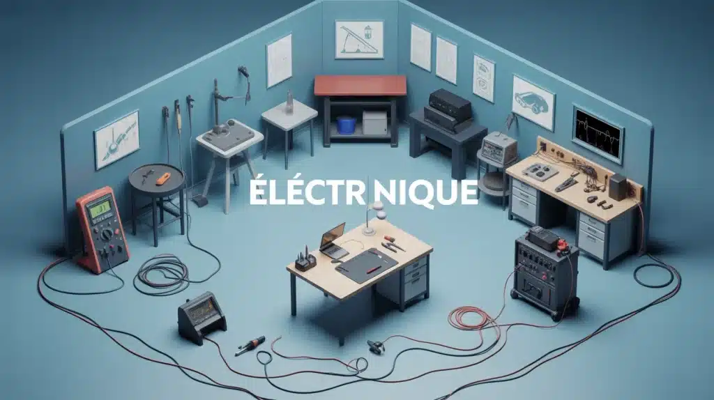 Outillage électronique pour atelier d’électronique en vue isométrique