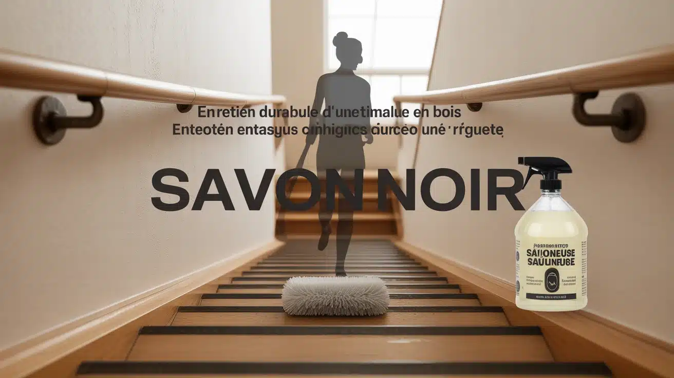 Savon noir nettoyant un escalier en bois