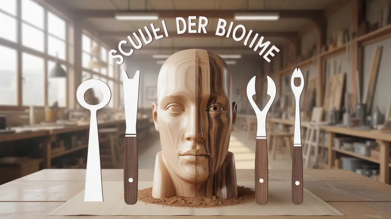 Illustration de sculpture sur bois avec outils et choix de l’acier