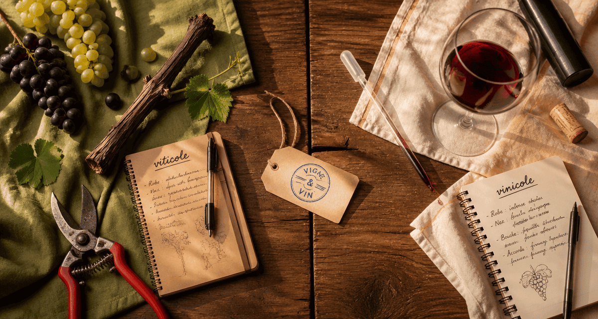 outils viticole vinicole sur table rustique