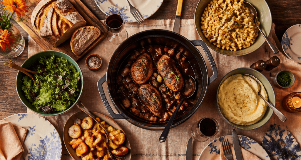 accompagnement coq au vin plat et garnitures