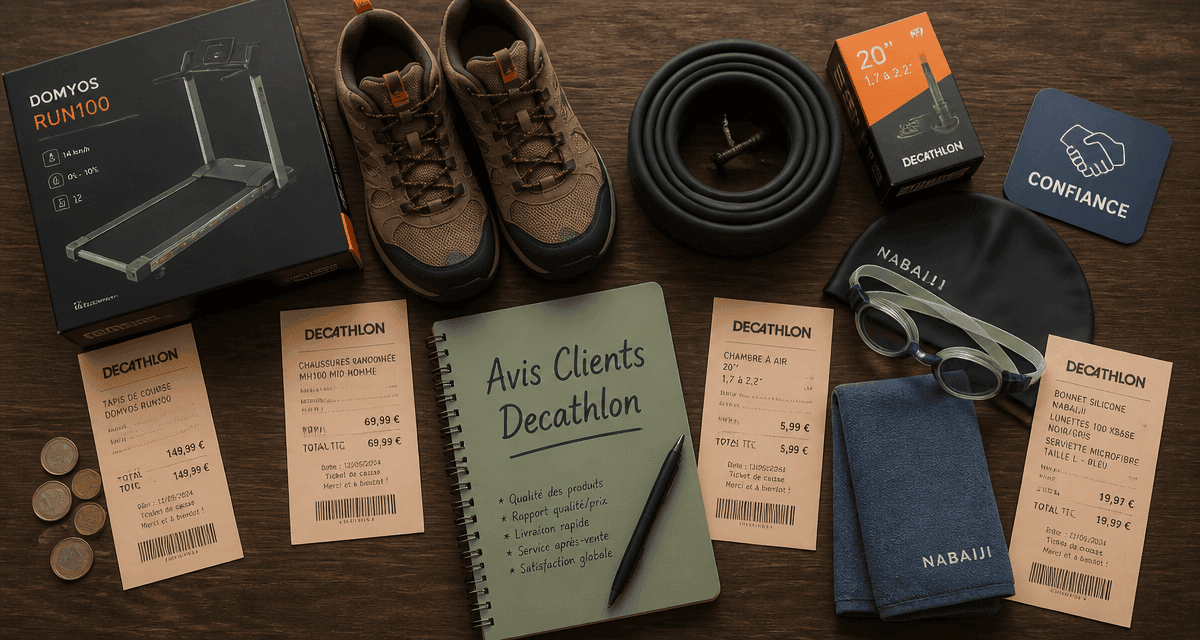 avis decathlon produits sportifs et factures sur table