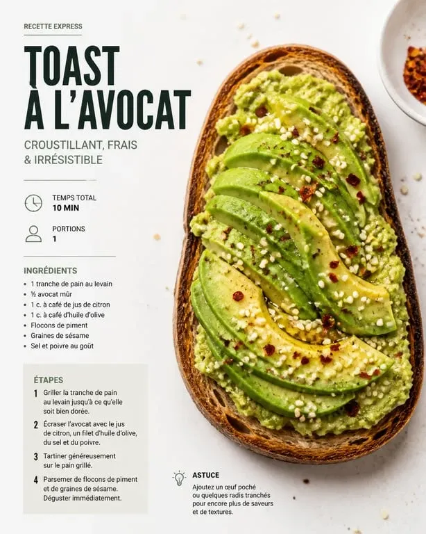Recette toast avocat sur pain au levain avec piment et sésame