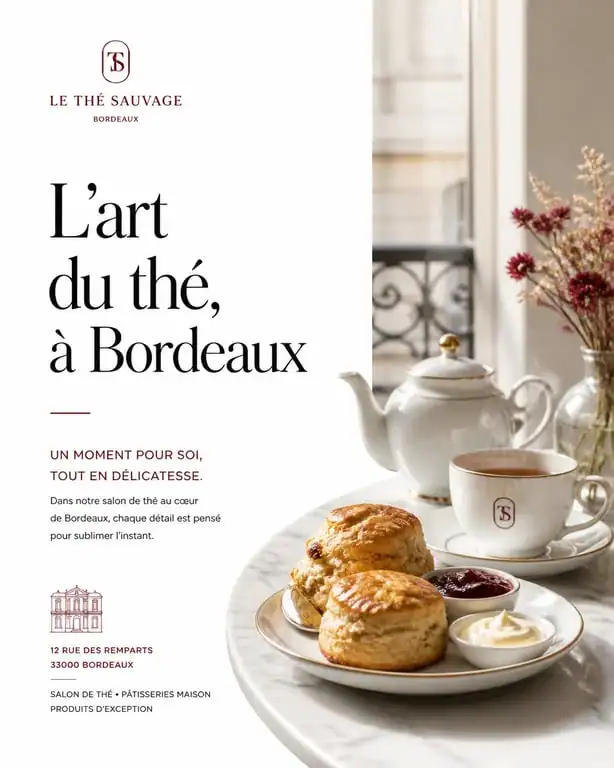 Table de salon de thé raffiné à Bordeaux avec scones et thé