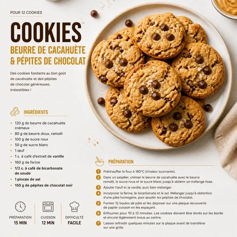 Cookies au beurre de cacahuète faits maison, recette gourmande et moelleuse