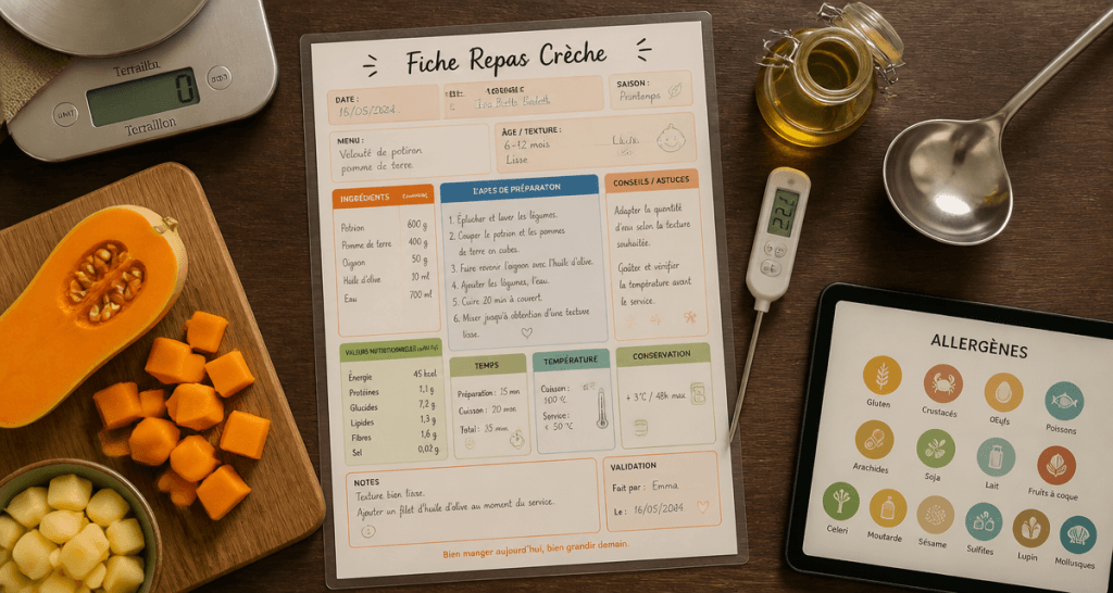 fiche technique repas en creche sur plan de travail cuisine