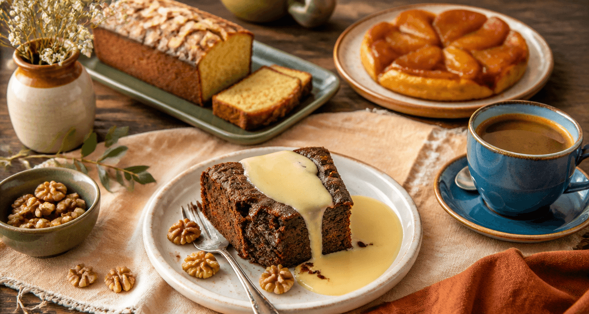 gâteau pour accompagner une crème anglaise sur assiette avec fondant chocolat