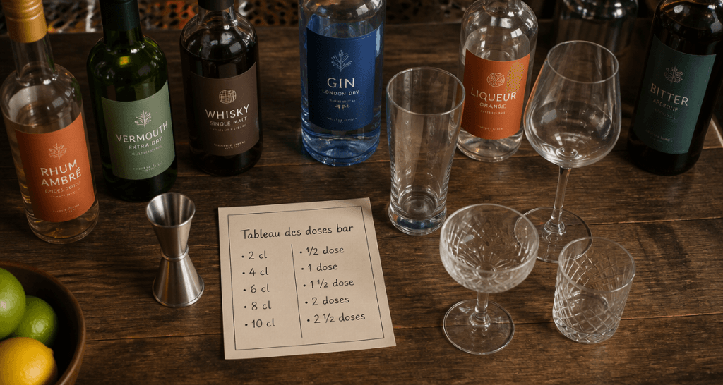 tableau dose alcool bar cl sur comptoir