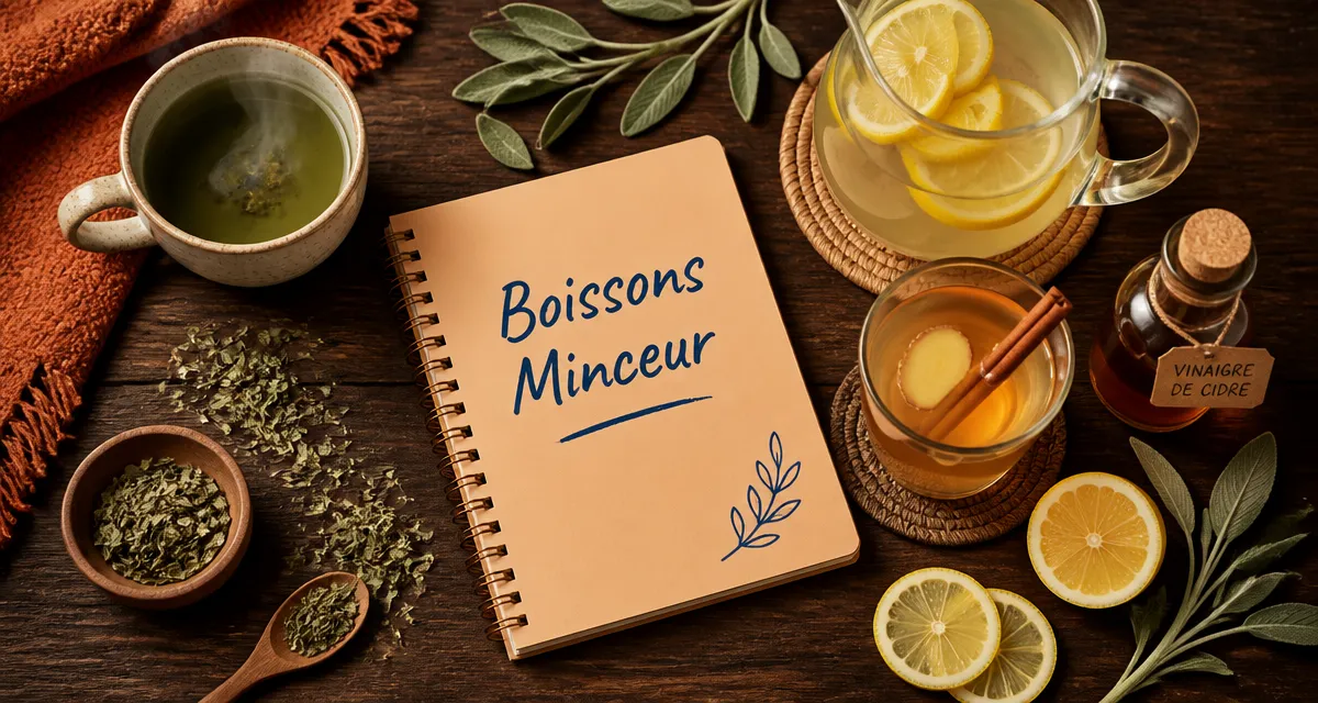 boisson pour perdre du poids sur table avec thé vert et eau citronnée