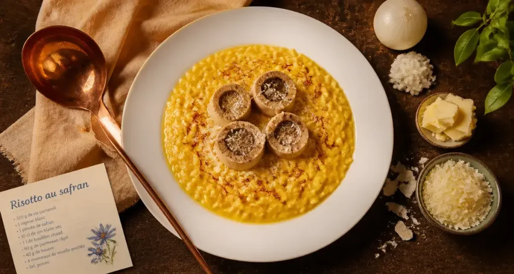 Chefs italiens : risotto au safran en assiette
